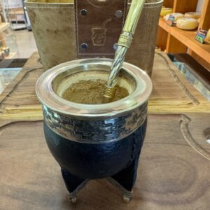 👑 Mate Imperial Premium Negro | Virola de Alpaca Cincelada y Base de Alpaca con Bolitas de Bronce